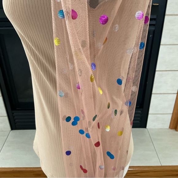 Polka Dot Chiffon Ruched Puff Sleeve Party Top, Women’s Sz M - Picture 5 of 9